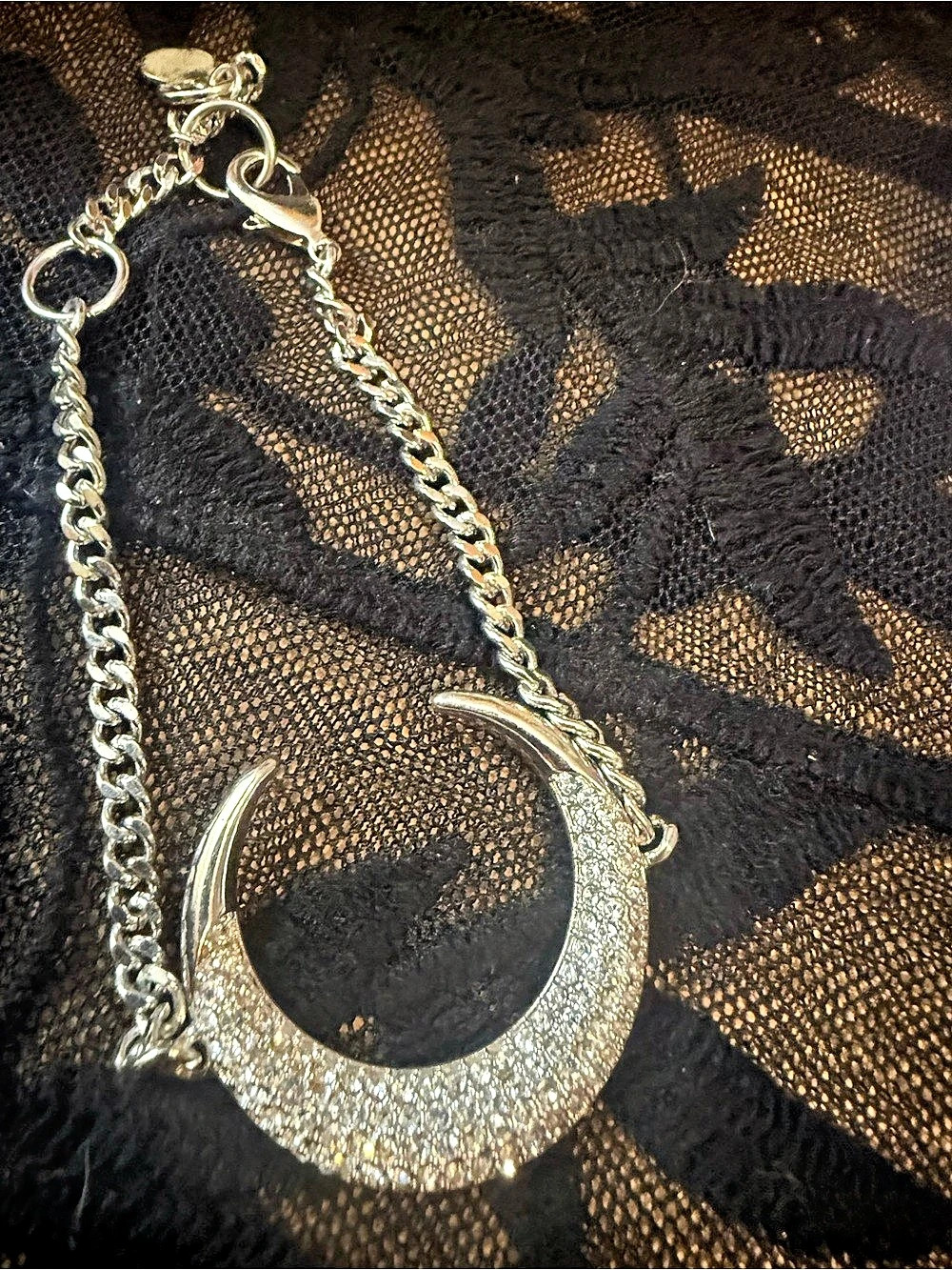 Vince Camuto Silver Tone Crystal Pavé Curved Horn Spike Pendant Necklace